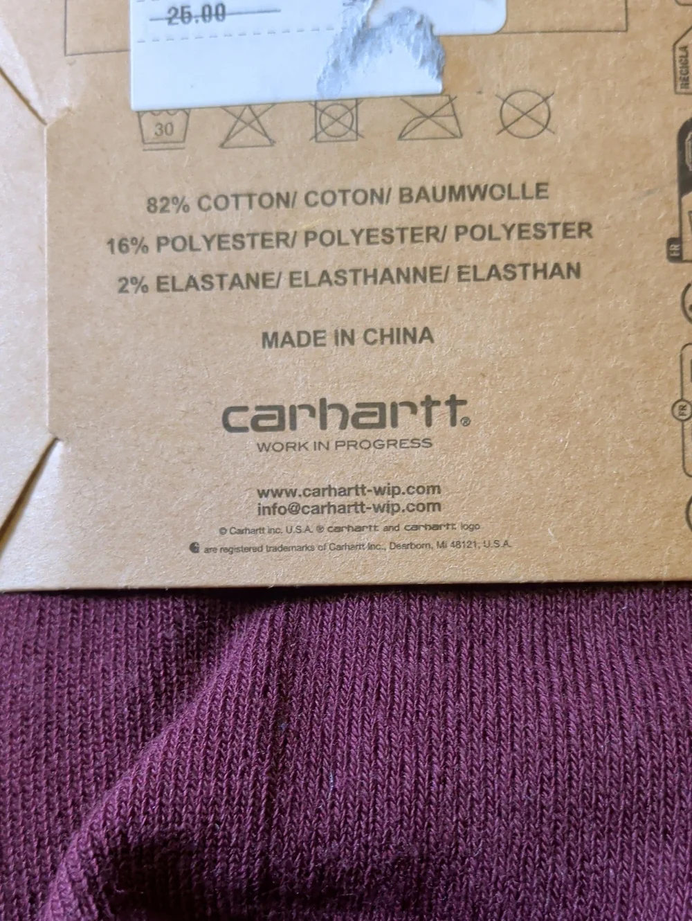 Carhartt Men's Maroon Crew Socks with Script Accent